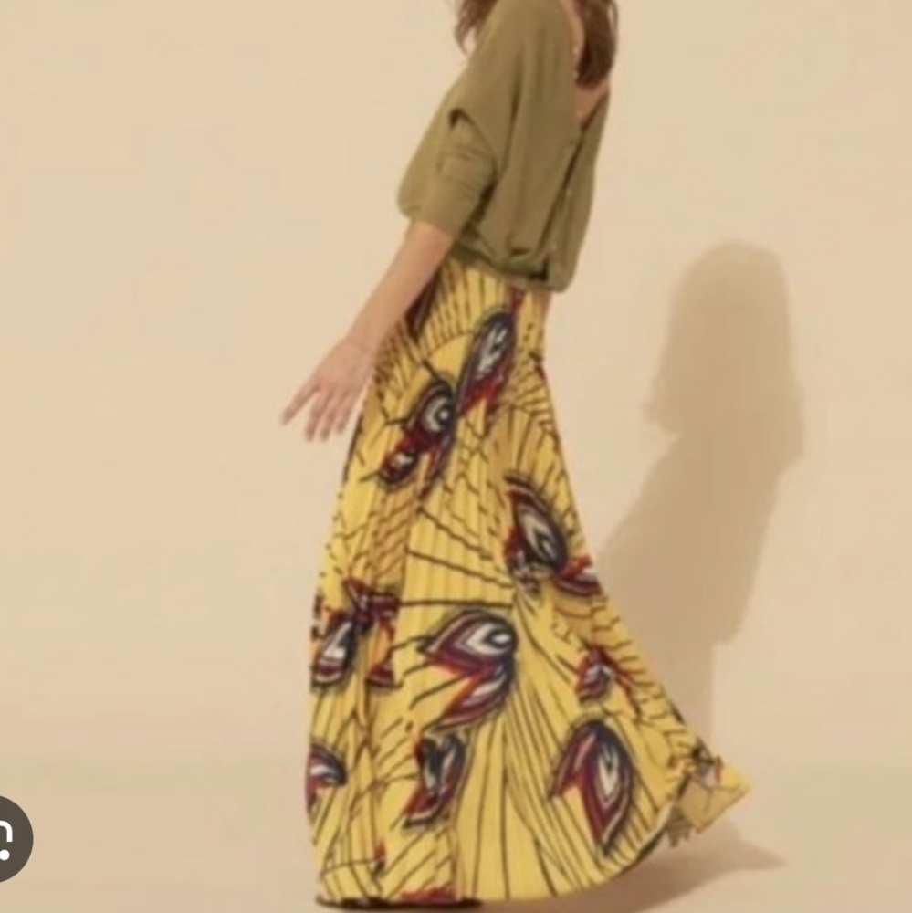 ba&sh Yellow Maxi Skirt with Abstract Pattern